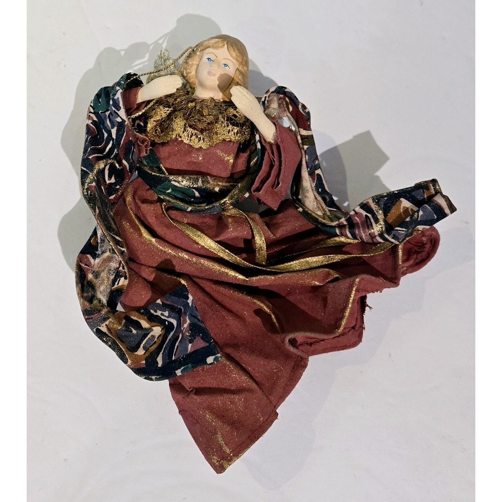 Lillian Vernon Fabric Mache Angel Ornament Tree Topper 6.5"  Vintage